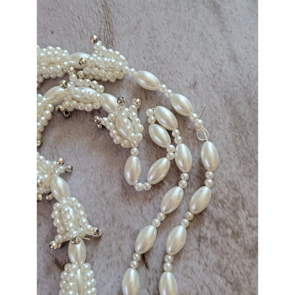 Lot 2 Vintage White Gold Flower Tassel Seed Bead Necklaces Retro Wedding Lei - Picture 12 of 13